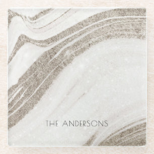 Dessous-de-verre En Verre Élégant Porte en marbre or pâle Abstrait