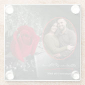 Dessous-de-verre En Verre Élégant Portrait Mariage Rose Rouge Vignette (Dos)