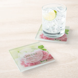 Dessous-de-verre En Verre Élégant Rose Mariage d'été rose bravo