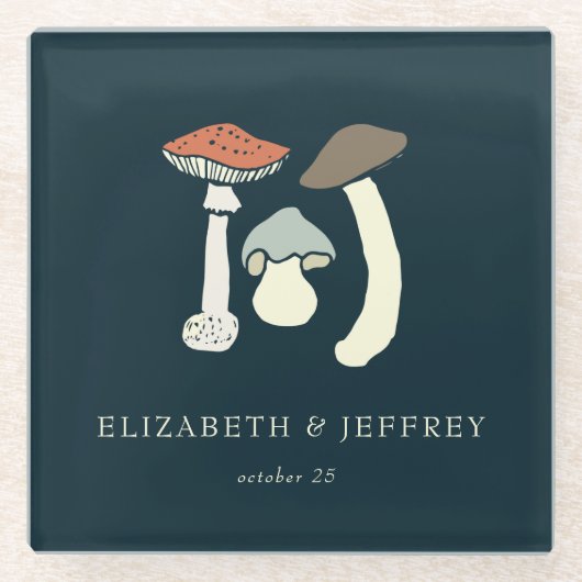 Dessous-de-verre En Verre Élégant Rustique Mariage Champignons Sauvages de l (Devant)