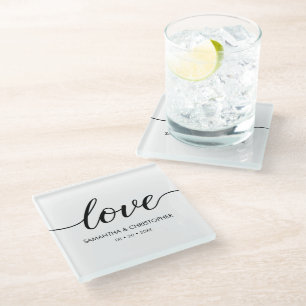 Dessous-de-verre En Verre Élégant Simple Love Script Mariage personnalisé Fa