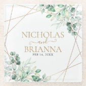 Dessous-de-verre En Verre Elégant verdure Eucalyptus Mariage géométrique or (Devant)