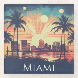 Dessous-de-verre En Verre Élégant Voyage Rétro Miami Floride