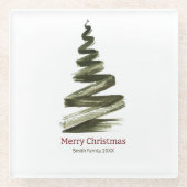 Dessous-de-verre En Verre Elégante aquarelle d'arbre vert de Noël (Devant)