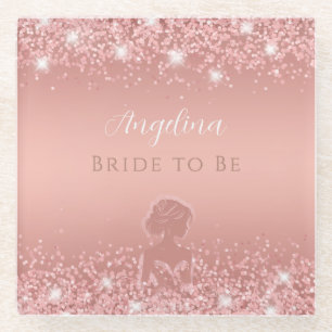 Dessous-de-verre En Verre Élégante Douche de Mariée Luxe Rose Doré Scintilla