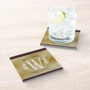 Dessous-de-verre En Verre Elégante feuille de cuir et papier Vintage Nom de 