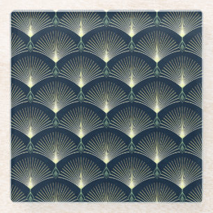 Dessous-de-verre En Verre Elégante Géométrie : Bleu Art Déco.