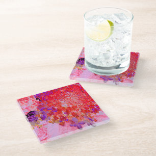 Dessous-de-verre En Verre Élégante Hydrangea Limelight Violette et Orange