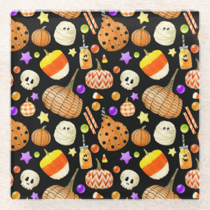 Dessous-de-verre En Verre Éléments d'Halloween : citrouilles, crâne, motif m