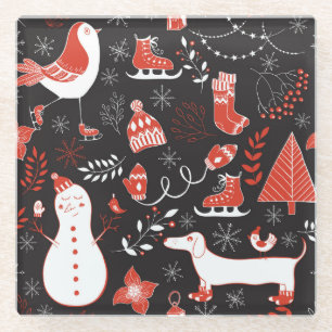Dessous-de-verre En Verre Eléments hivernaux : Mignonne Main Dessinée.