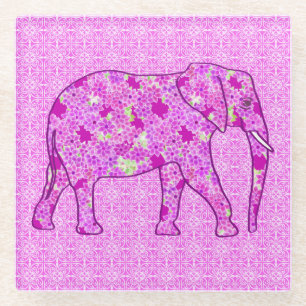 Dessous-de-verre En Verre Éléphant de fleur - orchidée et magenta