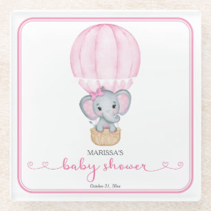 Dessous-de-verre En Verre Eléphant rose bébé fille douche