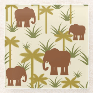 Dessous-de-verre En Verre Éléphants et paumes dans le camouflage