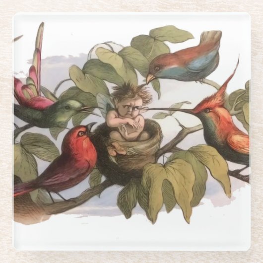 Dessous-de-verre En Verre Elfe des bois dans le nid : Antique Oiseau Sprite  (Devant)