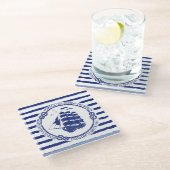 Dessous-de-verre En Verre Emblème nautique avec le bateau de navigation (Incliné)