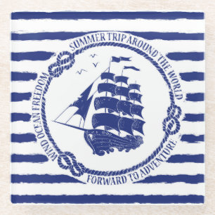 Dessous-de-verre En Verre Emblème nautique avec le bateau de navigation