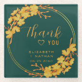 Dessous-de-verre En Verre Émeraude Vert Or Mariage Floral Classé Merci (Devant)