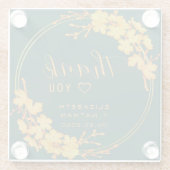 Dessous-de-verre En Verre Émeraude Vert Or Mariage Floral Classé Merci (Dos)