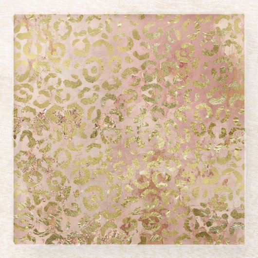 Dessous-de-verre En Verre Empreinte de léopard rose Gold (Devant)