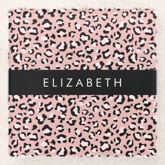 Dessous-de-verre En Verre Empreinte de léopard, Spots, Leopard Rose, Votre N (Devant)