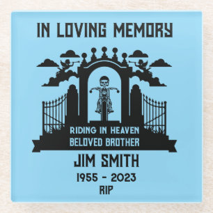 Dessous-de-verre En Verre En Mémoire Motorbike Rider Biker Funeral Cadeau