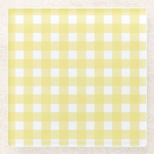 Dessous-de-verre En Verre En vichy jaune pâle et blanc