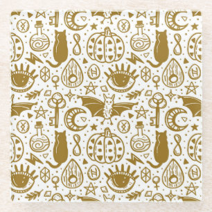 Dessous-de-verre En Verre encre dorée d'Halloween, motif en silhouette sans