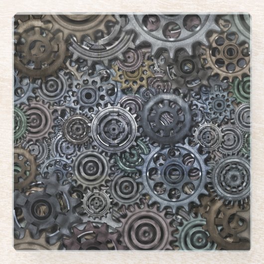 Dessous-de-verre En Verre Engrenages et engins (Devant)