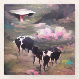 Dessous-de-verre En Verre Enlèvement de vaches UFO