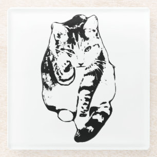 Dessous-de-verre En Verre Ensemble de Dessous de verre de chats en encre gra