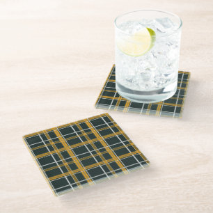 Dessous-de-verre En Verre Esthétique carreaux dorés et bleu marine foncé