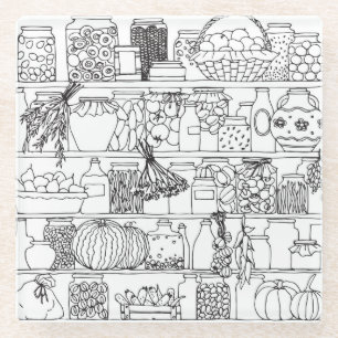 Dessous-de-verre En Verre étagères vintages avec boîtes : croquis.