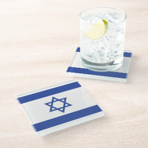 Dessous-de-verre En Verre Etat d'Israël Drapeau, Étoile de David Juifs