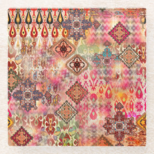 Dessous-de-verre En Verre Ethnic Digital Abstrait Motif sans fil