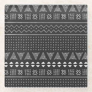 Dessous-de-verre En Verre Ethnie tribale : motif noir blanc.