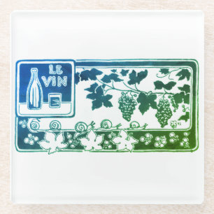 Dessous-de-verre En Verre Étiquette de vin français vintage   Vignoble rusti