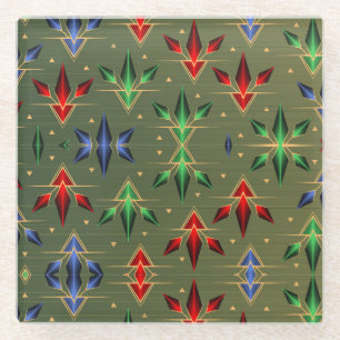 Dessous-de-verre En Verre Étoiles de Noël Abstraites Vert, Rouge, Bleu