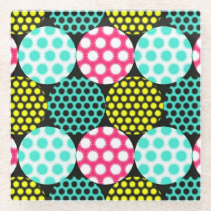 Dessous-de-verre En Verre Étoiles et cercles, motif pop multicolore.