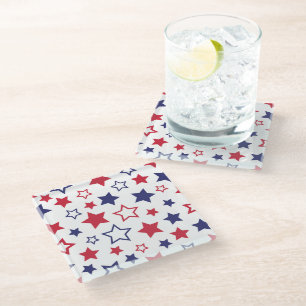 Dessous-de-verre En Verre Étoiles rouges et bleues, 4 juillet, fond blanc