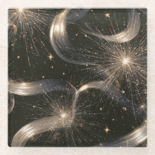 Dessous-de-verre En Verre Étoiles scintillantes d'or noir