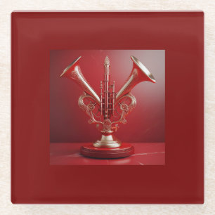 Dessous-de-verre En Verre Étrange Corne Instrument Posé Sur Le Piédestal