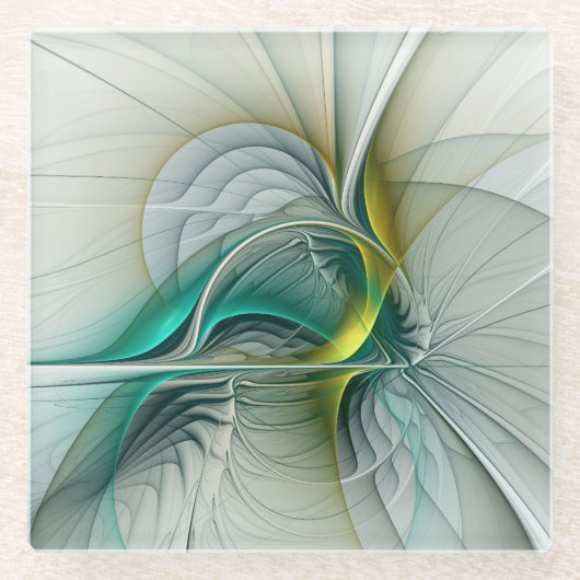Dessous-de-verre En Verre Évolution fractale, Art Abstrait Turquoise d'or (Devant)