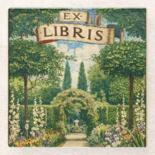 Dessous-de-verre En Verre Ex Libris de jardin vintage pour étiquette de livr