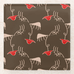 Dessous-de-verre En Verre Face de femme à une ligne : motif abstrait.