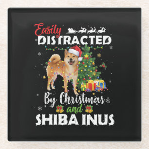 Dessous-de-verre En Verre Facilement distrait par cadeau de Noël shiba inu c