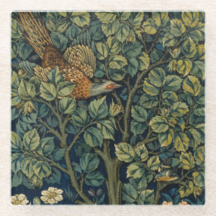 Dessous-de-verre En Verre Faisan d'arbre boisé William Morris