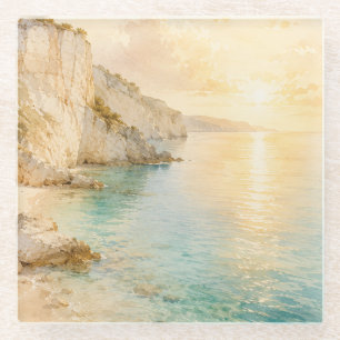 Dessous-de-verre En Verre Falaises côtières de rêve à l'aquarelle au lever d