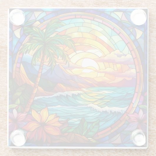 Dessous-de-verre En Verre falaises de plage tropicale vitrail (Dos)