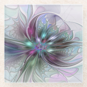 Dessous-de-verre En Verre Fantaisie Abstraite Moderne Fleur Fractale Colorée