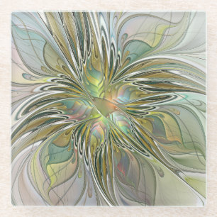 Dessous-de-verre En Verre Fantaisie florale Art fractal moderne Fleur avec o